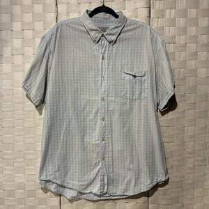US Polo Assn Mens XL Short Sleeve Button Down Shirt Light Blue White Plaid